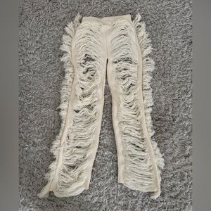 SHEIN Cream Fringe Women Jeans